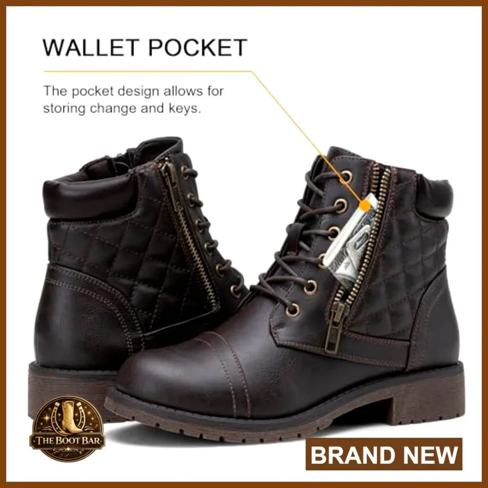 Combat Ankle Boots Lace Up Low Heel Booties Comfortable Retro Chic Style - Picture 3 of 7